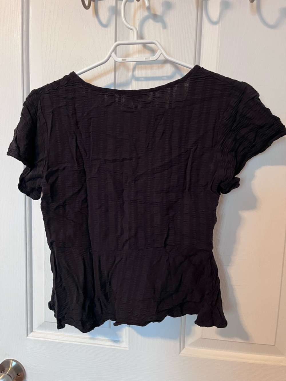 Black Short-Sleeve Ruffled Button Front Top - Picture 5 of 5